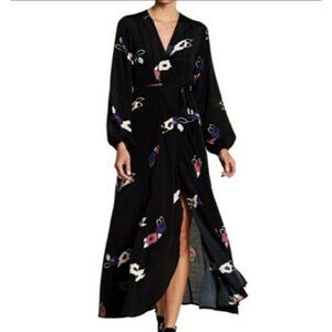 Rolla's Black Floral Long Sleeve Lily Wrap Maxi Dress   Size X-Small